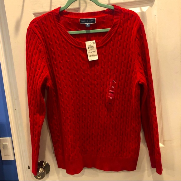 Karen Scott Red Classic Cable Sweater ♥️ - Picture 1 of 7